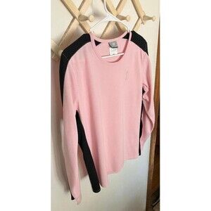 New Balance Women's Shirt Pink Black Cancer Ribbon Support Long Sleeve L